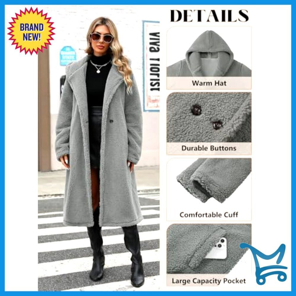 Winter Sherpa Fur Coat Hooded Faux Fur Cardigan with Pockets Cozy Chic - Picture 2 of 6